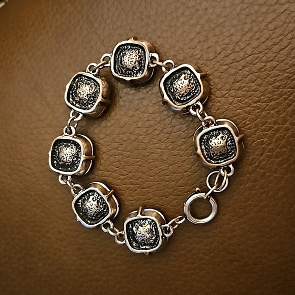 Vintage 1980s Rainbow Glass Faceted Cushion Gem Chunky Link Bracelet - Picture 6 of 6